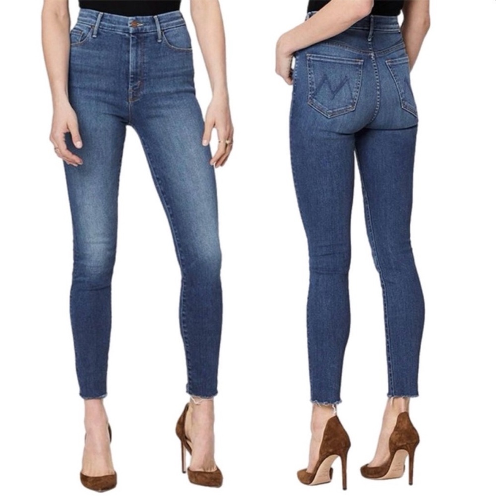 Mother Jeans High Waisted Looker Ankle Fray in Big Sky Medium Wash Skinny